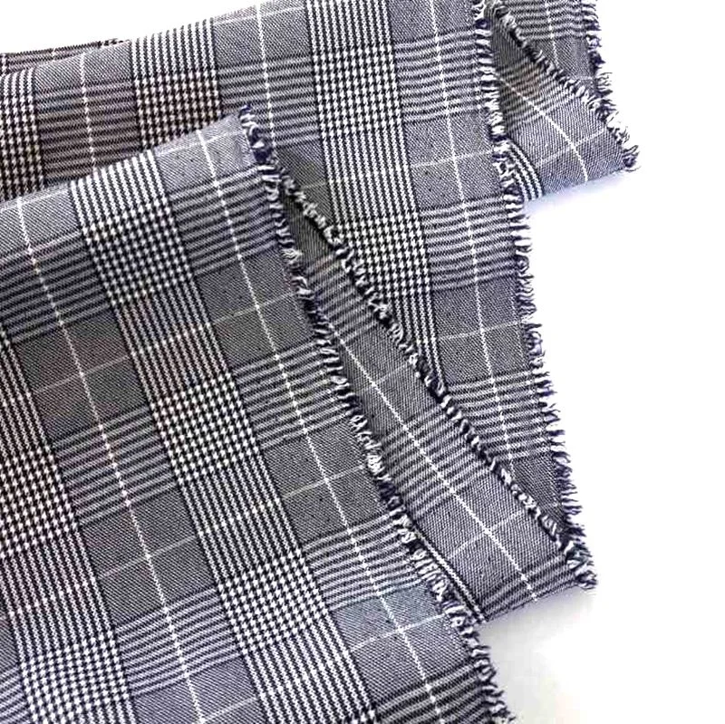 Classic white blue tartan plaid stretch pants suit woven 100 polyester fabric for clothing
