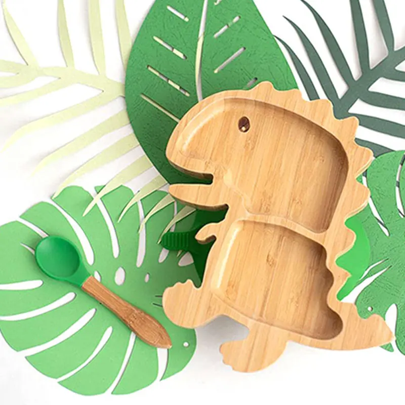 Идеальный набор для отлучения, Детские тарелки на присоске из натурального бамбука, тарелки для динозавров в подарок