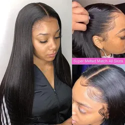 Wholesale Super Double Drawn Bone Straight Lace Frontal Wig Transparent Lace Human Hair Front Wig For Women 30 Inch Long Closure