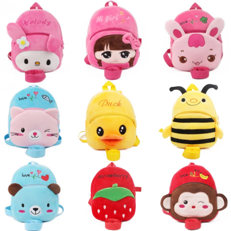 
Small school bag anti-lost 1 year and a half 2 year old baby cartoon traction rope backpack 
