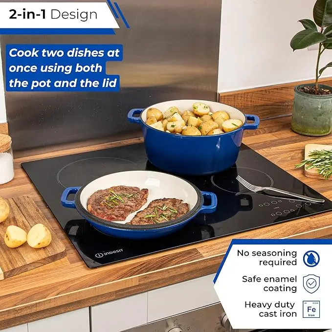 5QT Enameled Cast Iron Dutch Oven 2 In1with Lid Double Handle Frying Pan Multifunctional Nonstick Round Stock Pot Set Customized