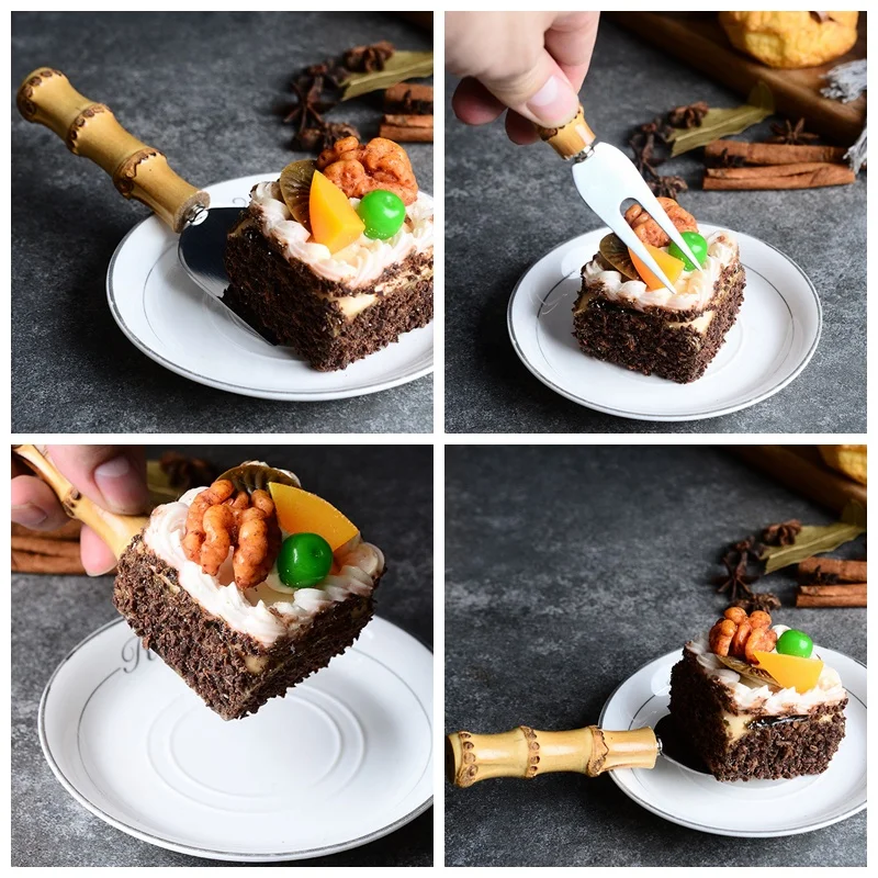 New Design Cheese Tools Cutter Mini Butter Spreader Forks Bamboo Root Handle Stainless Steel Cheese Knife Fork Spatula