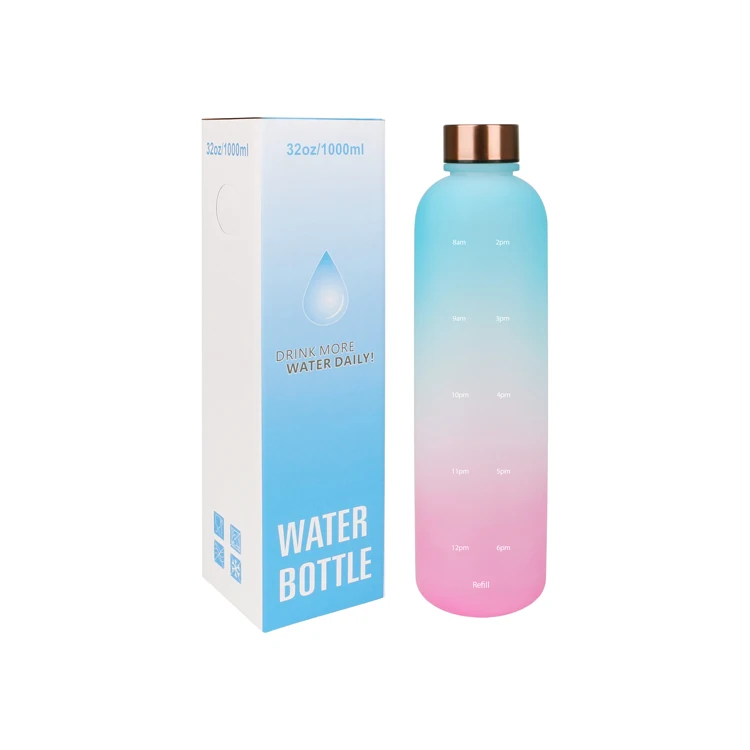 K & B 1L Large Capacity Plastic Gym Water Bottle Custom Matte Sport Water Bottle With Time Marker