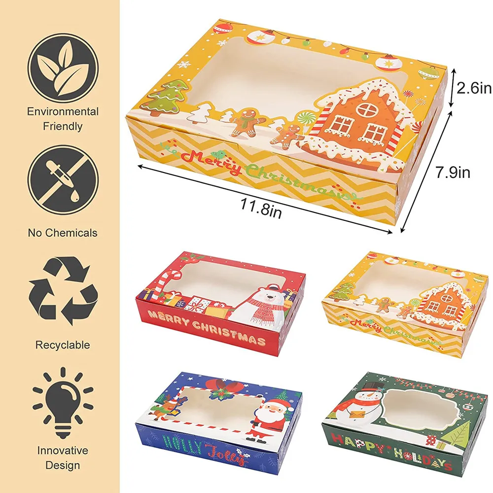 Christmas Cookie Boxes Bakery Treat Boxes with Window for Cupcakes