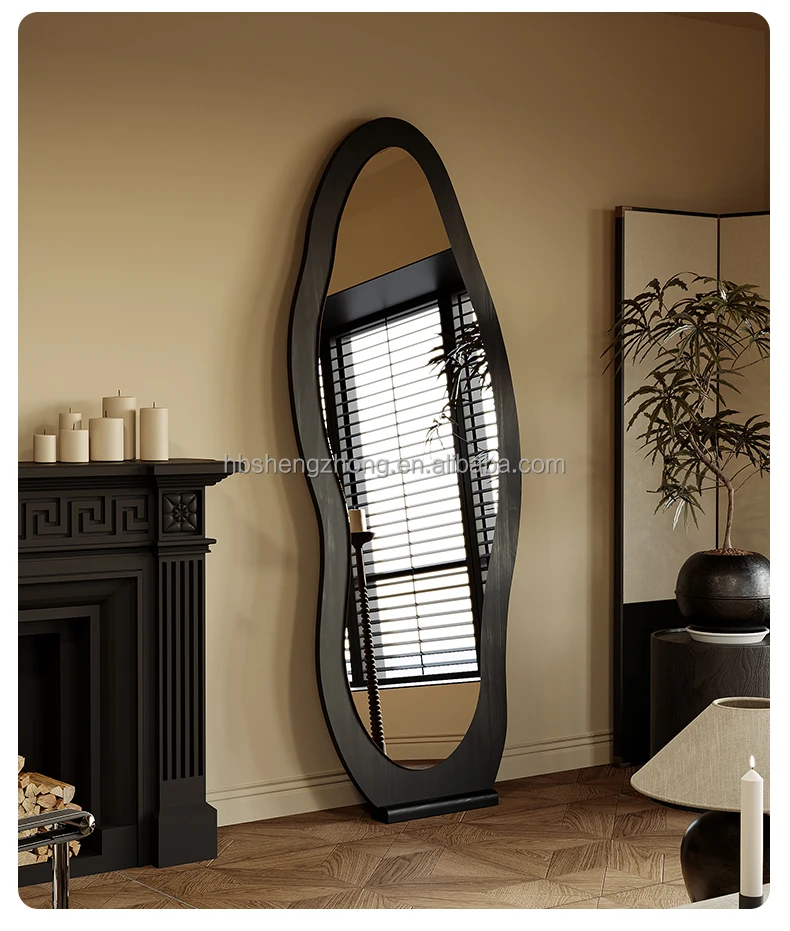 Large Size Body Floor Dressing Wall Framed Mirror Wood Frame Wall Living Room Furniture Full Length Irregular Mirrrors