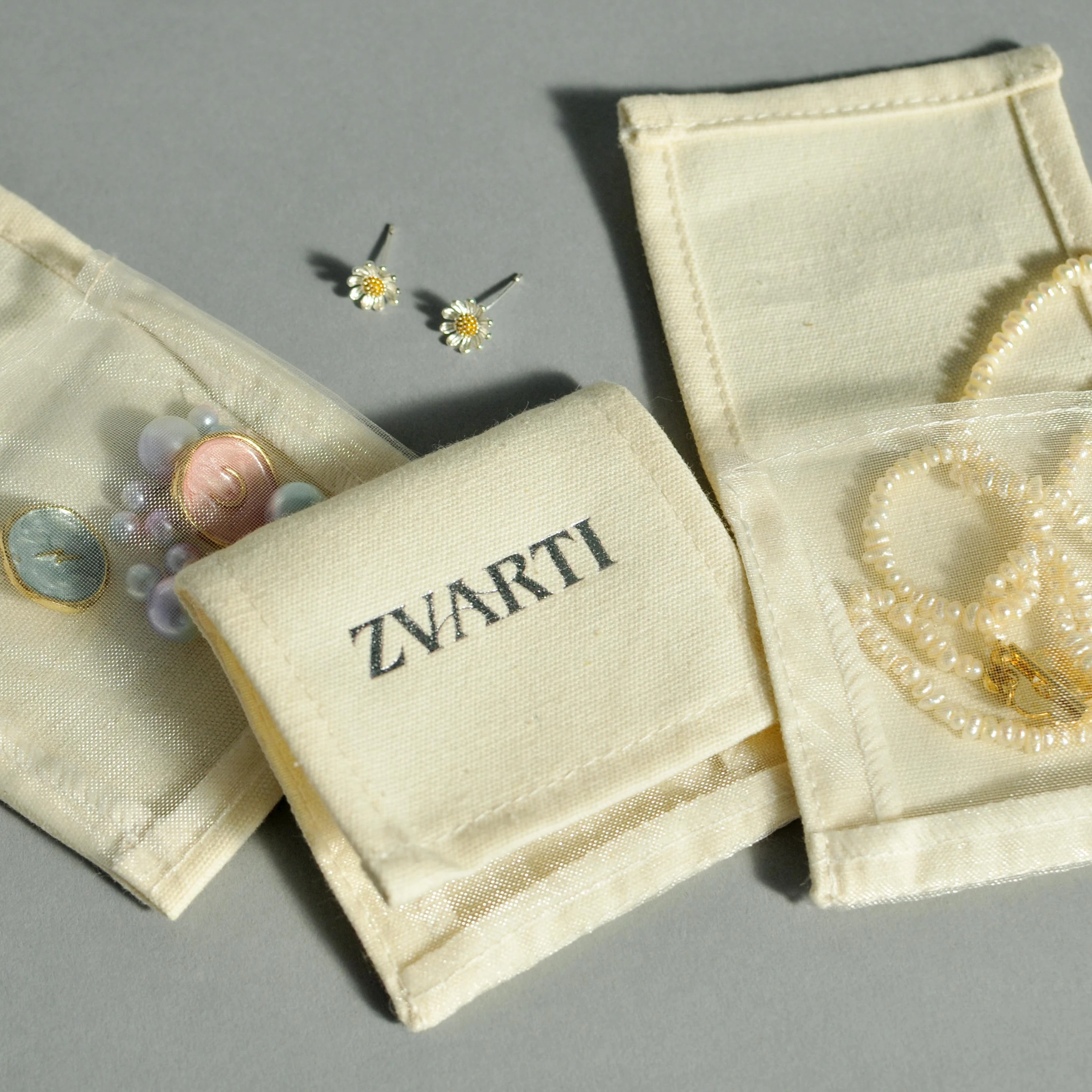 Luxury envelope no logo small canvas printed jewelry packaging pouches bracelet organza earring  jewelry pouch