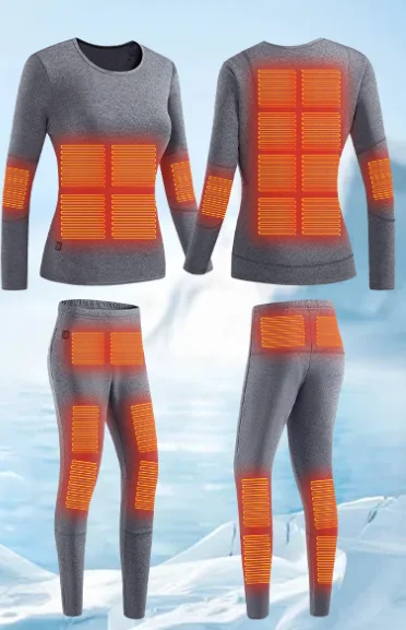 Custom Logo 28 Zone Heating Sleepwear Soft Cotton Autumn Winter Usb Electric Heated Underwear Set