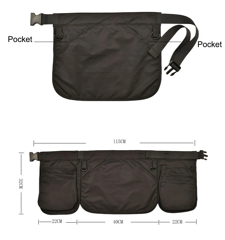 Restaurant Waiter Waist Money Pouch Bag Serving Apron, Check Holder with Multiple Pockets Adjustable Belt for Waitress