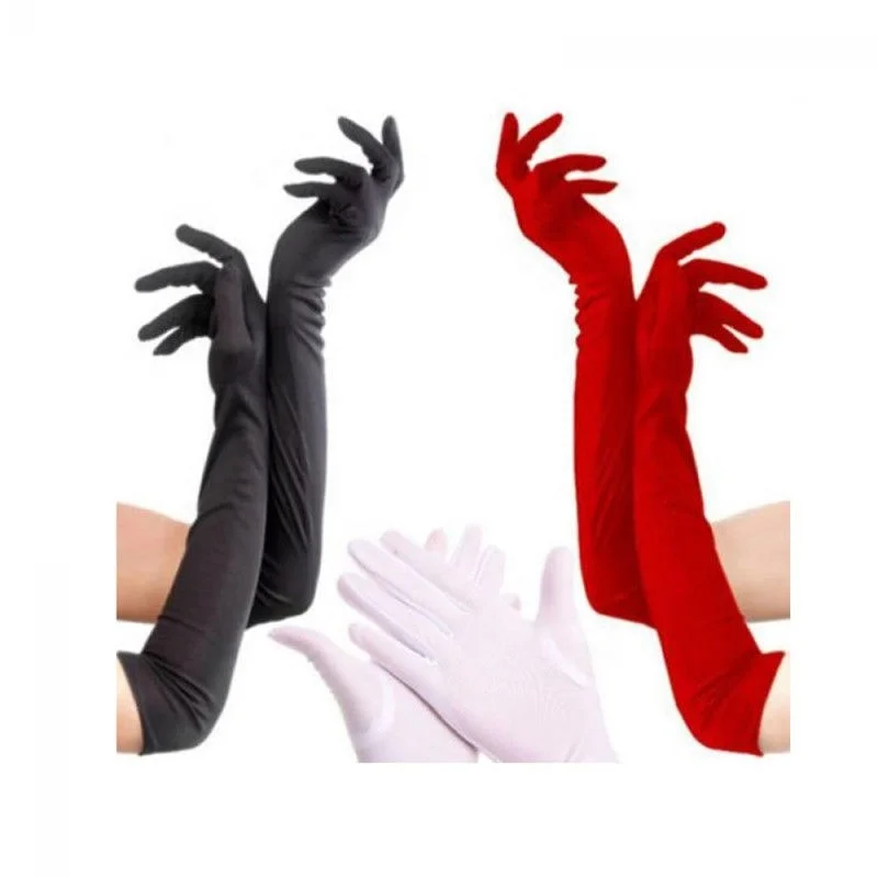Classic Adult Black White Red Grey Skin Opera/Elbow/Wrist Stretch Satin Finger Long Mitten Women Flapper Mitten Matching Costume