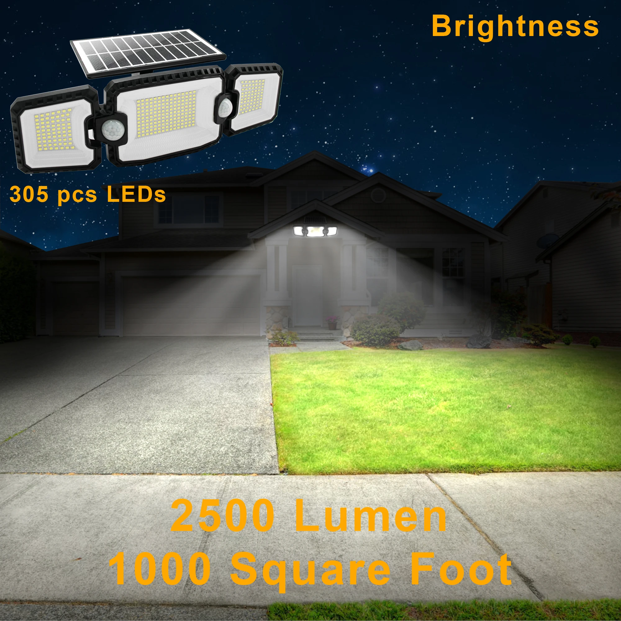 Super Bright LED Lamp IP65 Waterproof 360 Degree Adjustable Solar Powered Wall Light 3 Head Solar Flood Security Lights for Yard