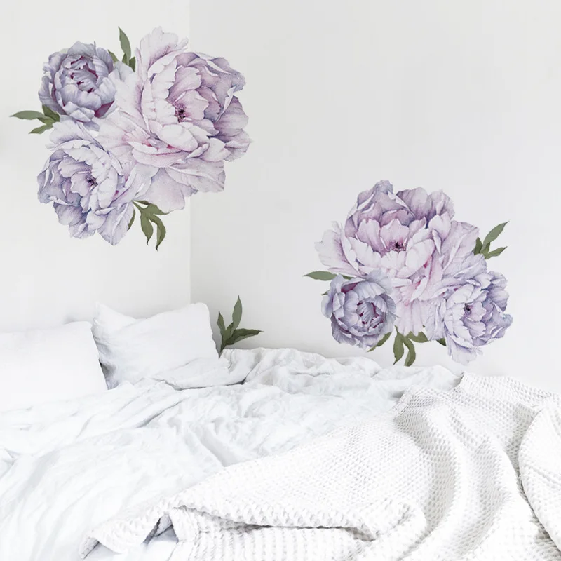 Wholesale creative pink white blue purple Peony Flower Wall Stickers for Kids Room Home wall sticker decoration