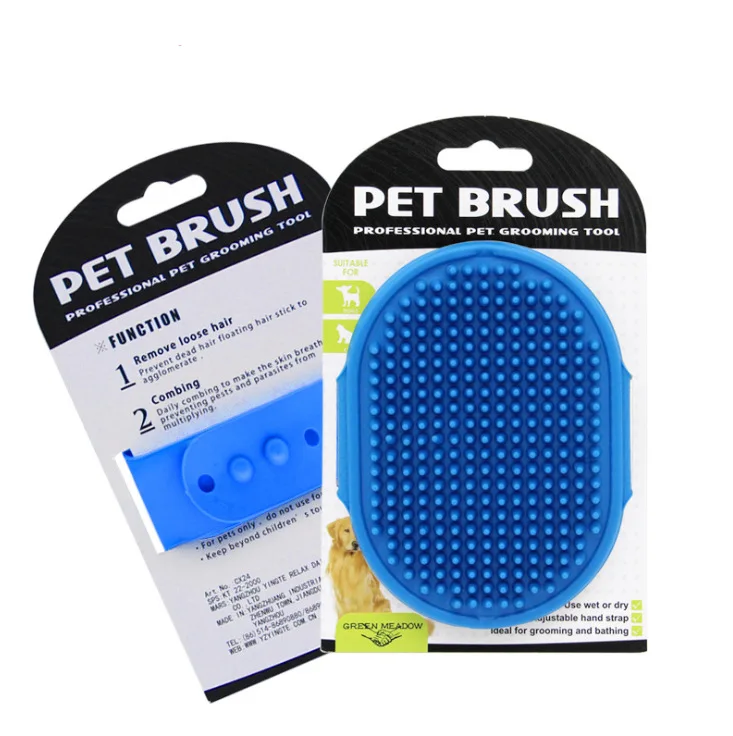 Silicone Dog Grooming Brush  Pet Shampoo Bath Brush Soothing Massage Rubber Comb with Adjustable Ring