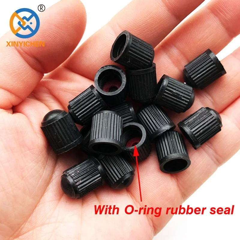 Plastic tire valve stem caps black with rubber O-ring seal universal tyre stem covers fit car,SUV,Truck,Motorcycle,Bike