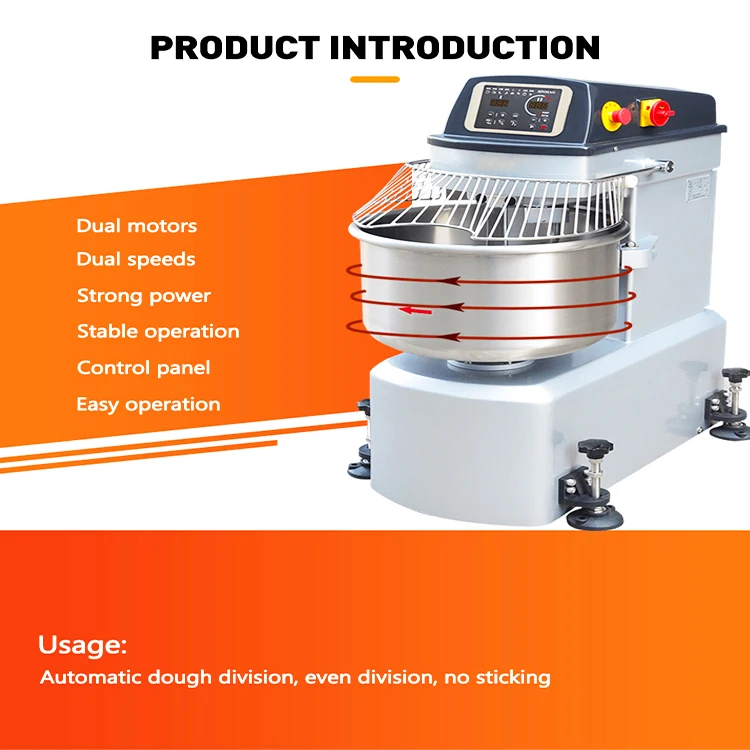Commercial Bakery Bread Pastry Making Machine 304 Stainless Steel 25kg Flour Kneader Spiral Dough Mixer
