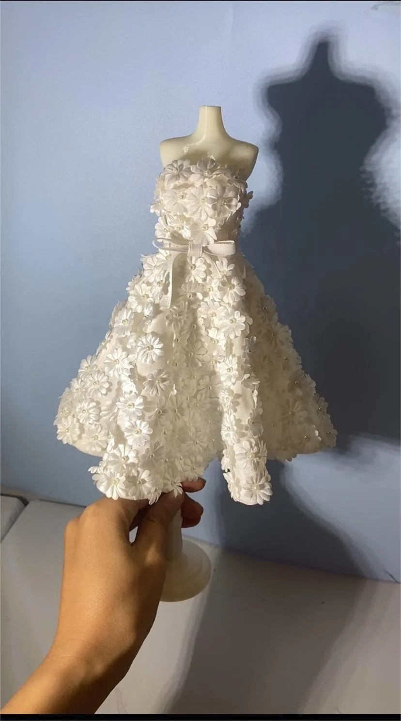 Pure hand-made 30cm doll skirt petal skirt Silk fabric pure hand-nailed beaded flowers