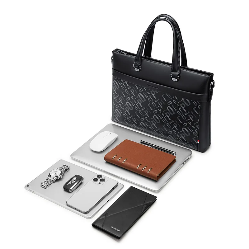 Williama POLO Men Laptop Bag Genuine Leather Computer Office Shoulder Bag Men Bag Handbag Cowhide leather Briefcase Fashion