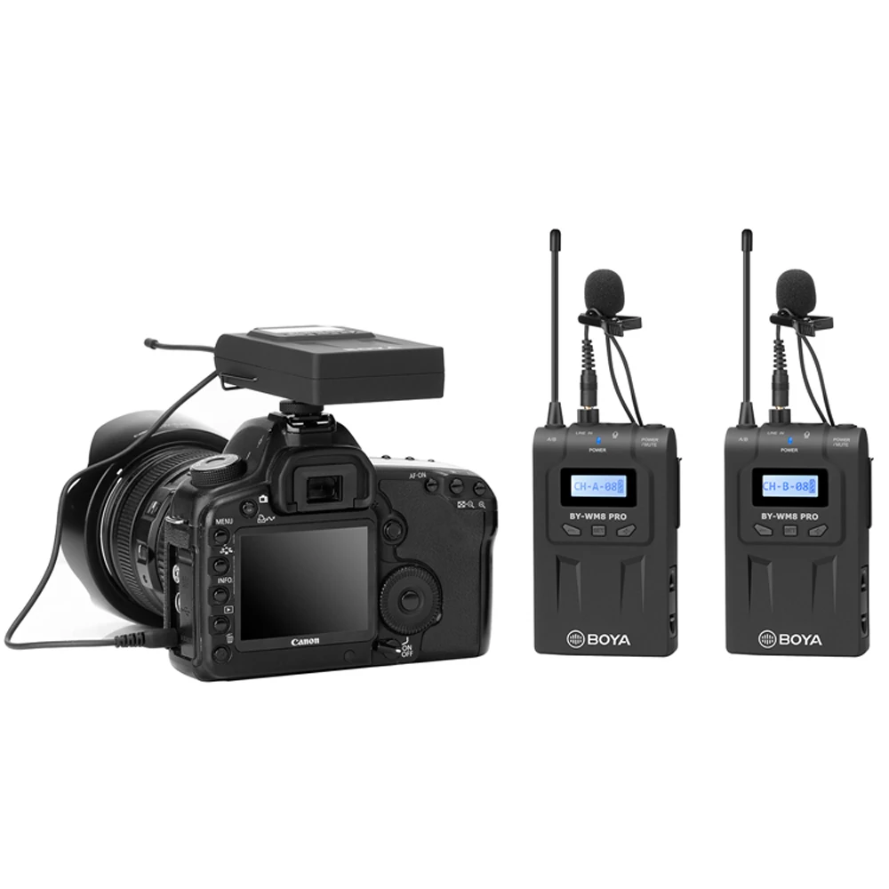 BOYA BY-WM8 Pro-K1 48 Channels UHF Wireless Microphone System (1 Transmitter + 1 Receiver) for Canon Nikon Sony DSLR Cameras