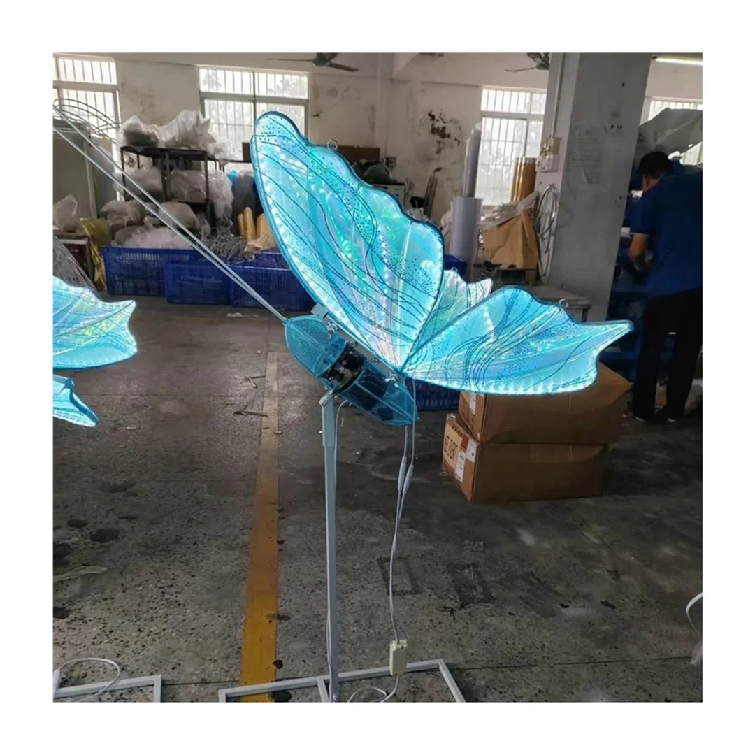 Modern Open and Close Blue Colorful Giant Large Light up Luminous led Butterfly Moving Wings for Wedding Party Event Decorations