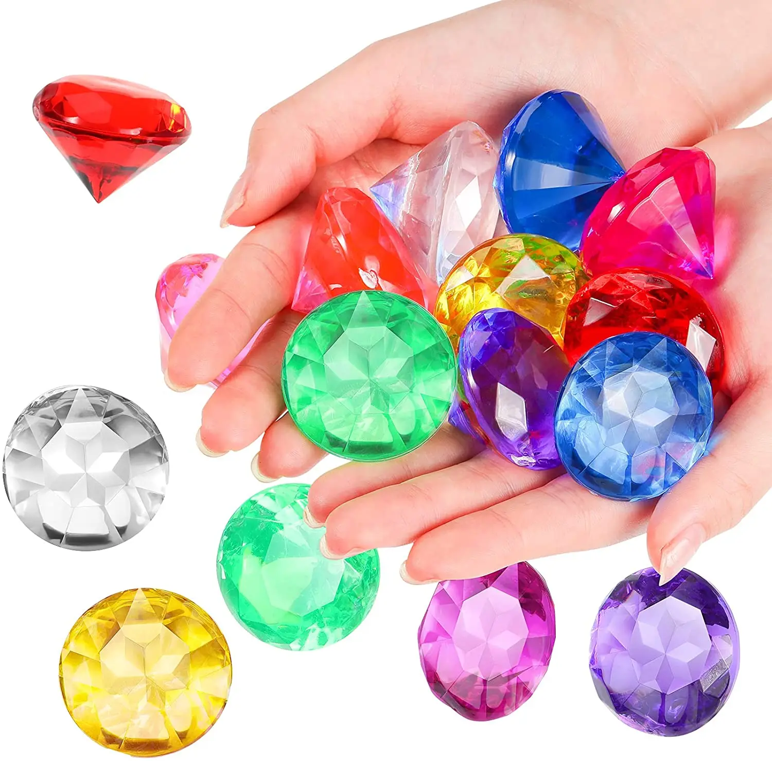 40mm Acrylic Diamond Large Gems Pirate Round Treasure Toy Gems Colorful  for Home Table Scatters Vase Fillers Party Decoration