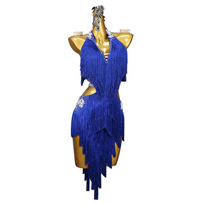 Lady Latin Dance Performance Tassels Dress Stage Dance Costume Rhinestone Woman Latin Dance Dress