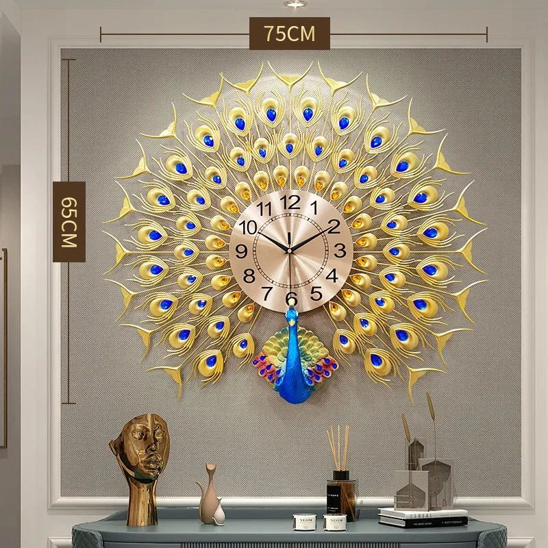 fashion design home decorative metal set peacock wall clock for wholesale