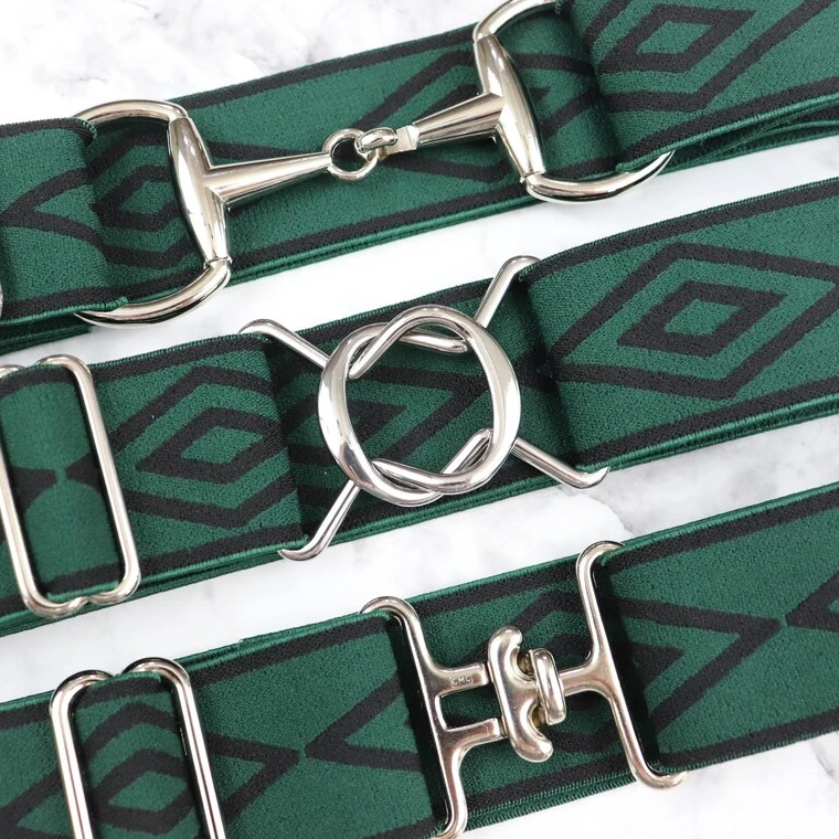 1.75 INCH Gold Horse Snaffle Bit Buckle Equestrian Belt for Rider fabric Elastic Belt Custom logo