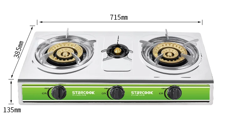Газовая плита 3 горелки Настольная из нержавеющей стали