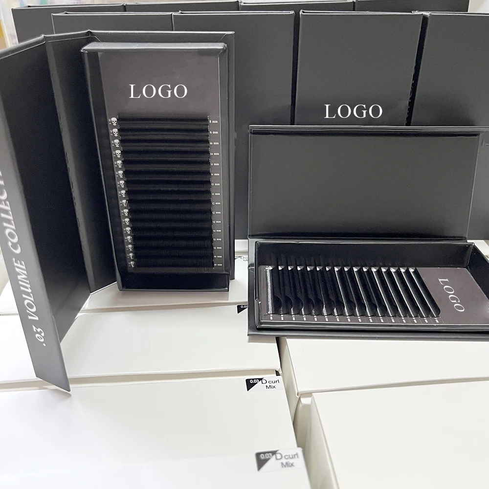 Private Label logo Soft Russian Volume Eyelash Extension Trays Wholesale Dark Matte Black Silk Mink Cashmere Eye Lash Extension