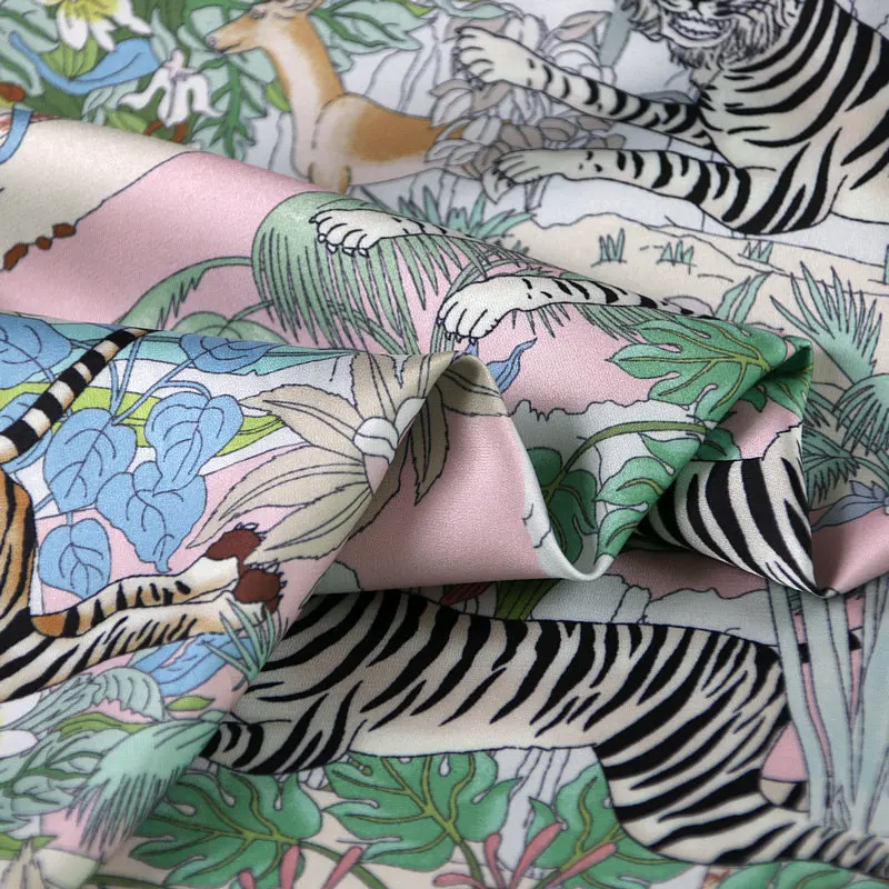 Tiger print Silky Charmeuse Printed Satin Fabric Evening Dress Patterns 100% polyester fabric