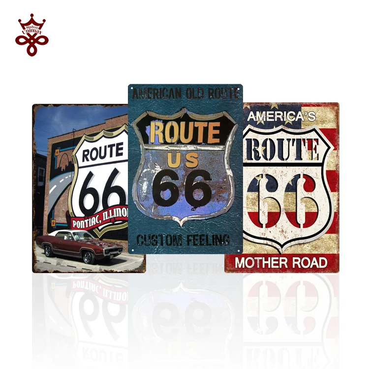 US Route 66 Printed Art Poster Bar Pub Club Home Decorative Retro Wall Stickers Antique Metal Tin Signs