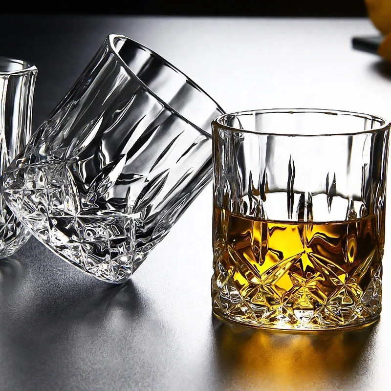Lead-free glass diamond cup 300ml round bottom whisky glass cups for whisky tasting glass whisky glassware