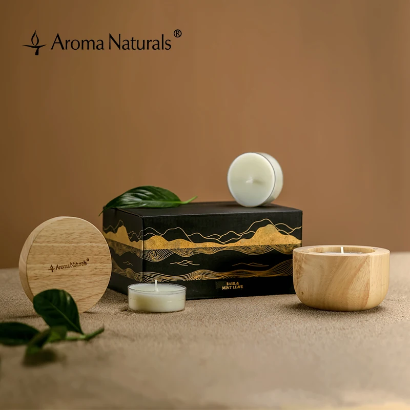 
Aroma Natural Tea Light Candles Wholesale Soy Wax Gift Set Scented Candle With Wood Package 
