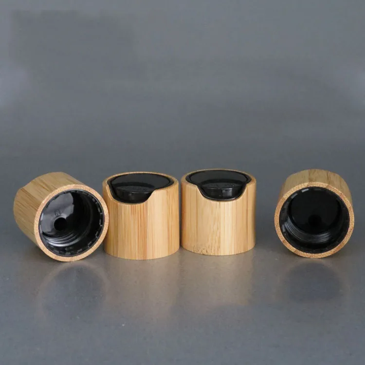24/410 Nature bamboo shampoo squeezable plastic bottle 20/410 Ash  wooden lids disc top caps