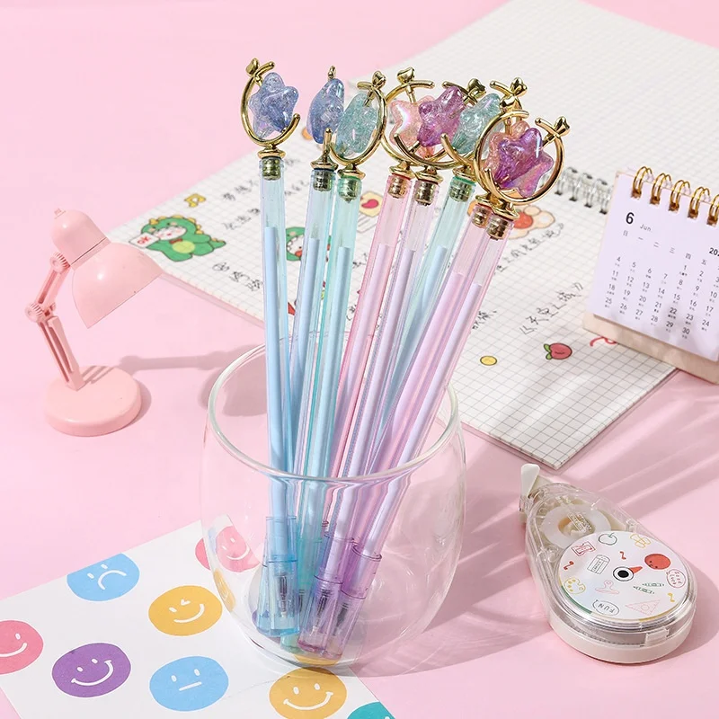 Korean style girl heart cute rabbit sequined quicksand gel pen creative office stationery black student signature pen 0.5mm