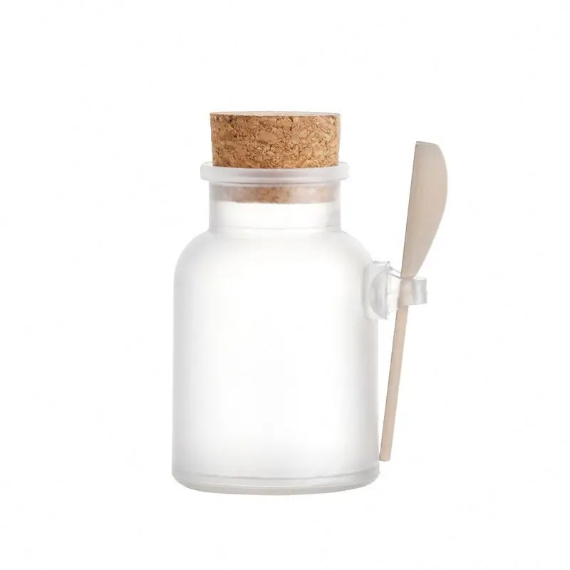 Round Shape Bath Salt Bottle With Wooden Lid And Spoon ABS Bath Salt Packaging BSJ-030Z