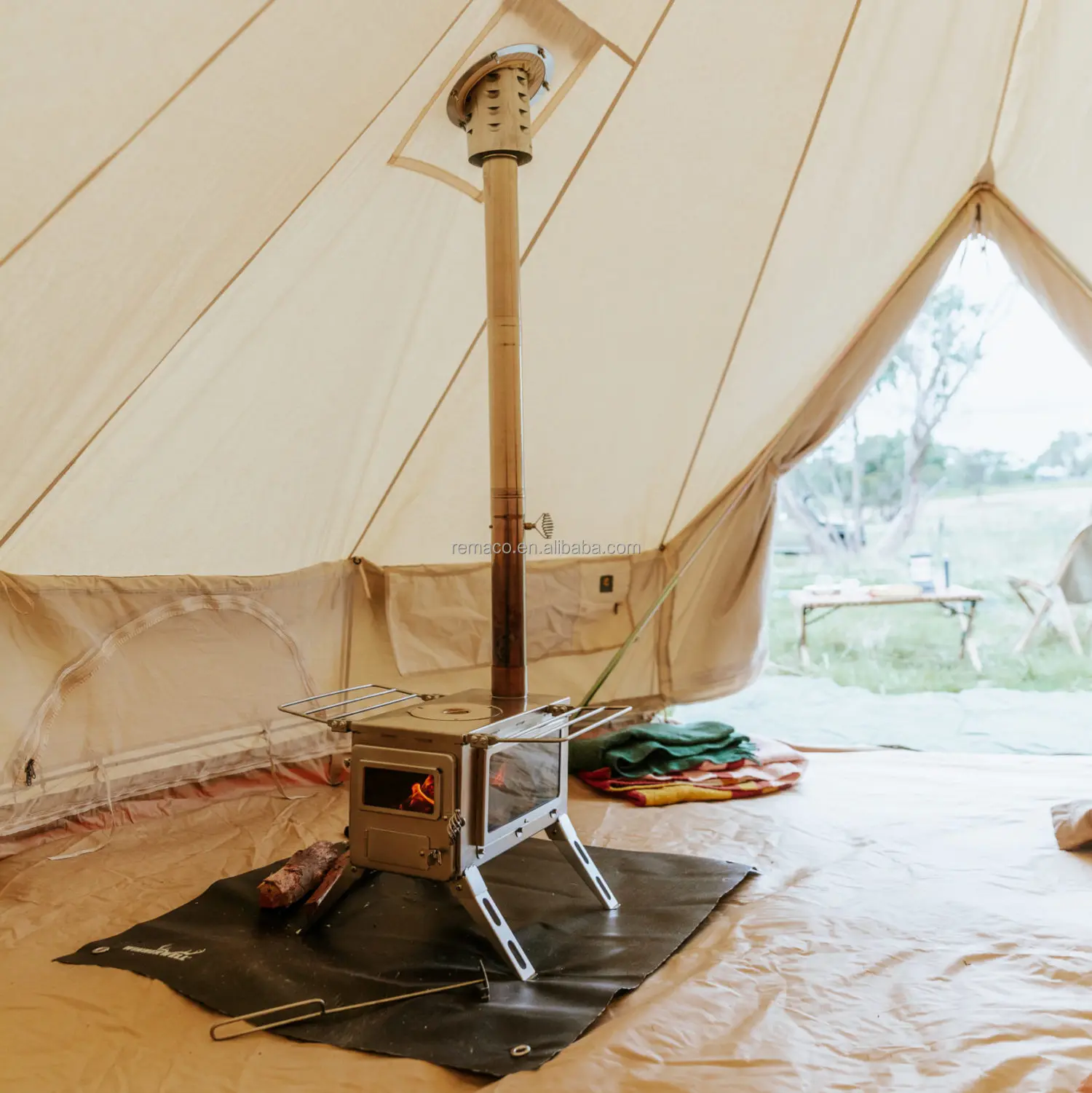 Remaco Hot Sell China Mini Small Wood Burning Cooking Warm Outdoor Camping Bell Tent Wood Stove For Camping