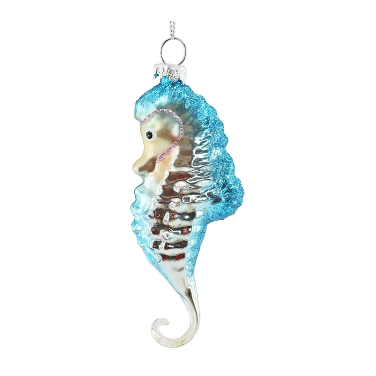 Customized Xmas Tree Funny Baubles Glass Small Seahorse Hanging Ornaments Colorful Christmas Decoration