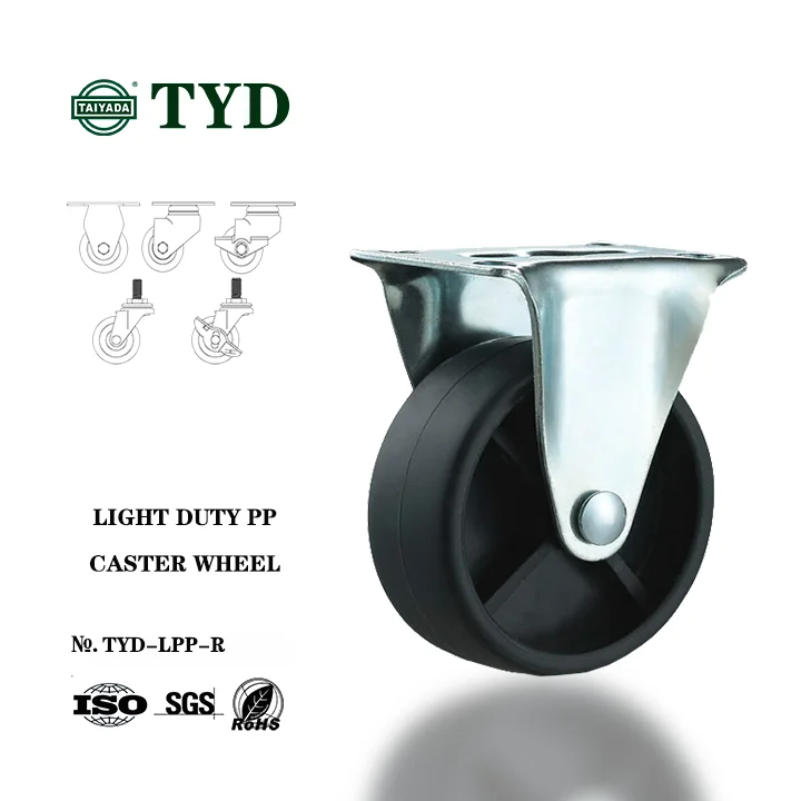 furniture caster wheel rigid style PP caster wheel black color 1/1.25/1.5/2/2.5/3 inch plastic wheels for furnitures