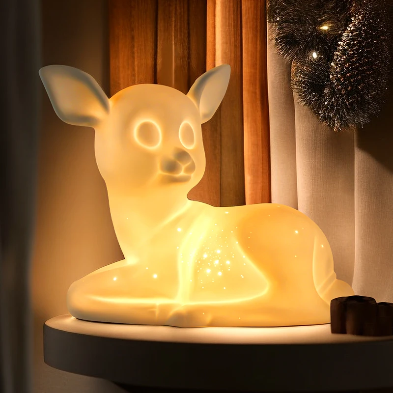 Custom accept porcelain table LED lamp small cute night light led projection lamps battery power LED animal lamp