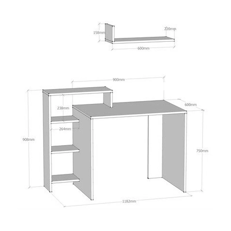 Best selling product white wood computer study desk standing desk With 3-tier storage rack home office furniture