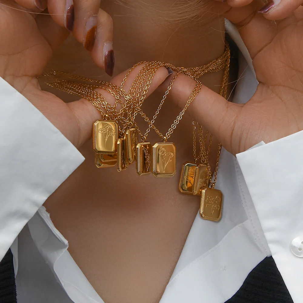 Birth month  pendant birth flower necklace stainless steel necklace fashion jewelry necklaces