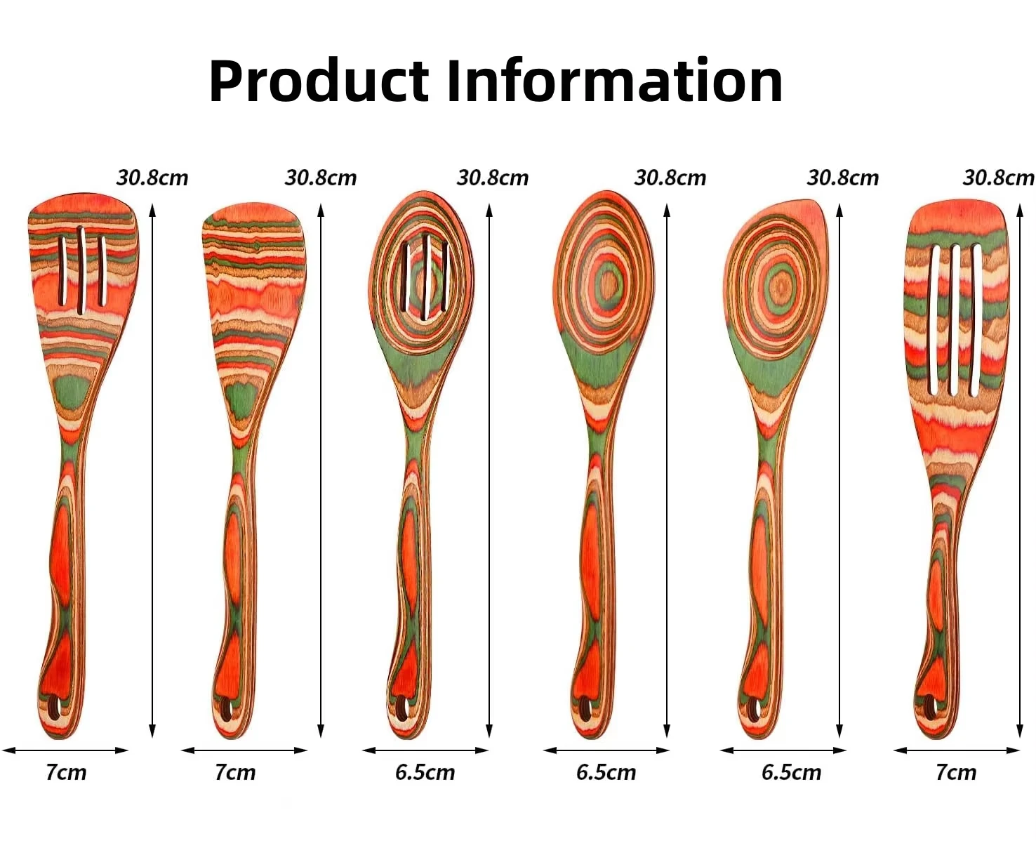 Factory Wholesale Cooking kitchen utensils Spoon Turner Wood Cooking Color Pakka wood 6 piece set of wooden kitchen tools