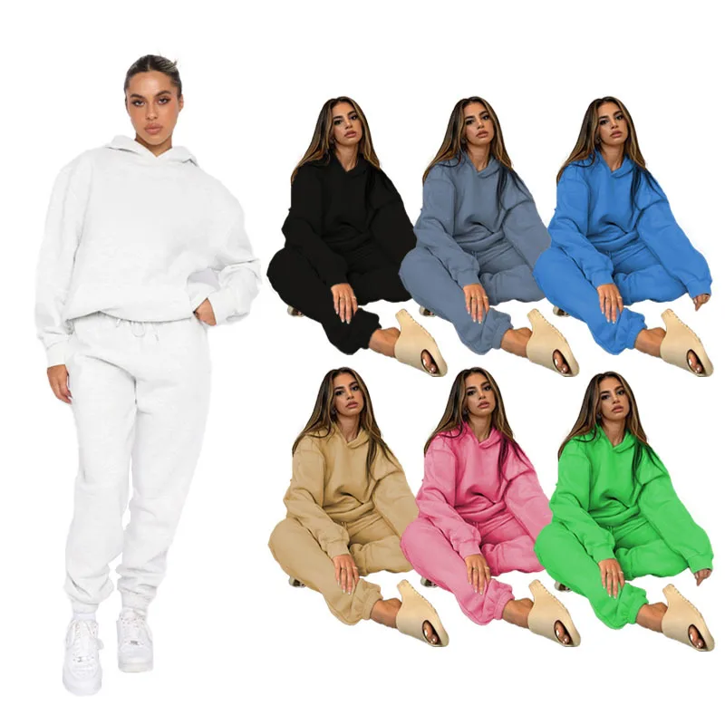 Fall 2023 Women Clothes Pullover Oversized Hoodie And Jogger Set Tracksuit Terry Cotton Sweatsuit Sweatpants And Hoodie Set