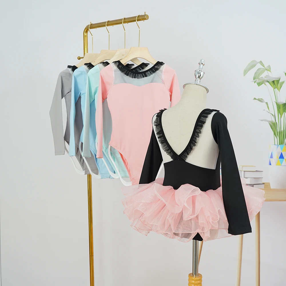Hot selling new arrivals personalized long sleeves black V back nylon spandex dance ballet leotard for girls