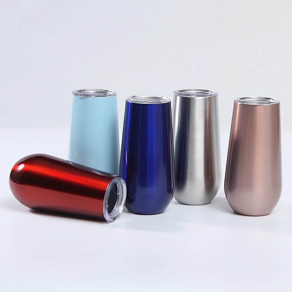 Fuboom Custom 6 oz handleless egg-shaped glass 180 ml outdoor warm and cold drink stainless steel thermos champagne tumbler