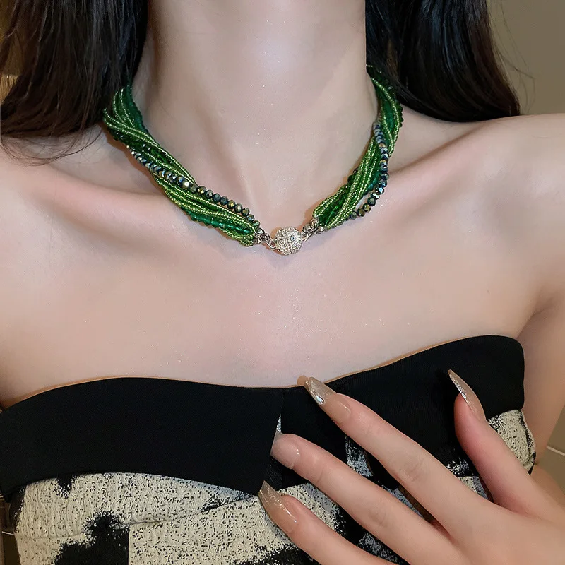 Diamond Set Multi-Layer Fashion Jewelry Necklace Bracelet Wrapped Crystal Design