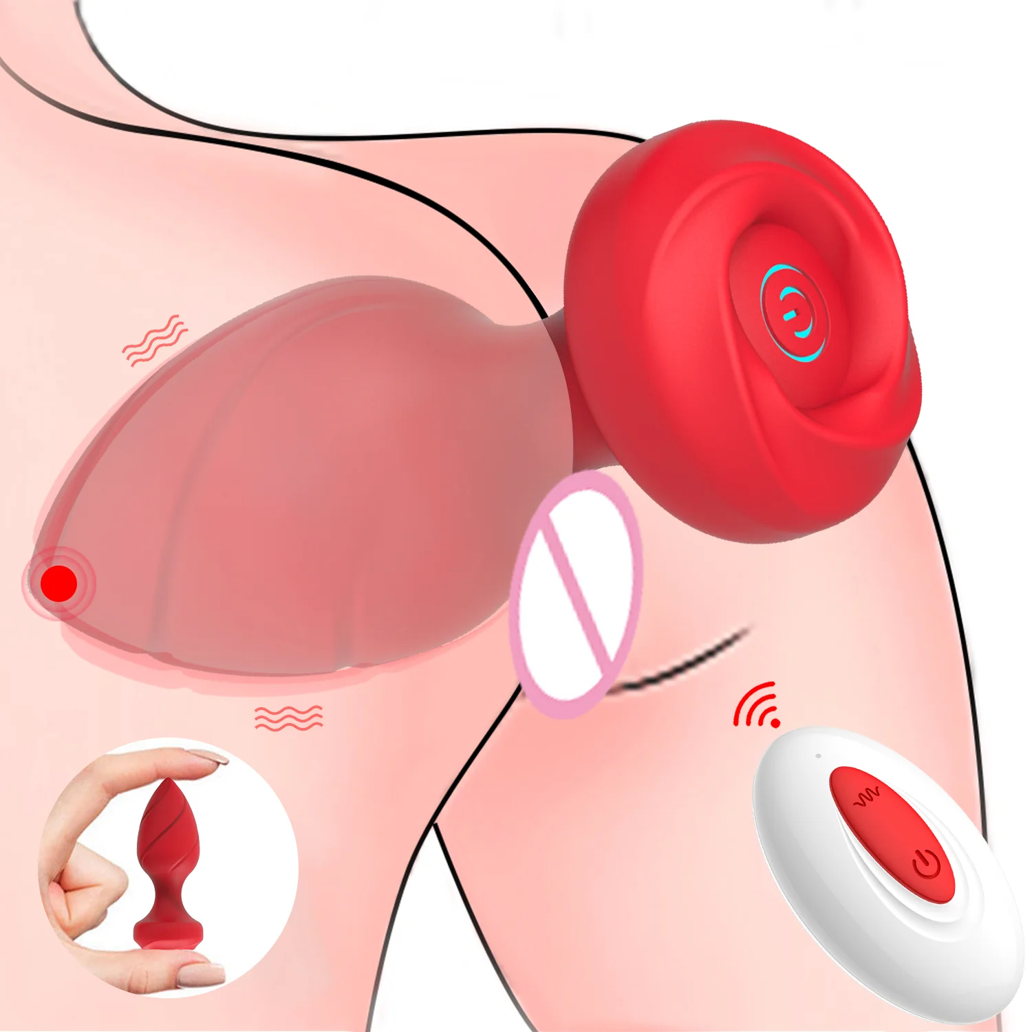 AIZHLIAN Remote Control Rose Vibrator LED Anal Plug Sex Toys with 10 Frequency Vibration Silicone Light Up Anal Plug