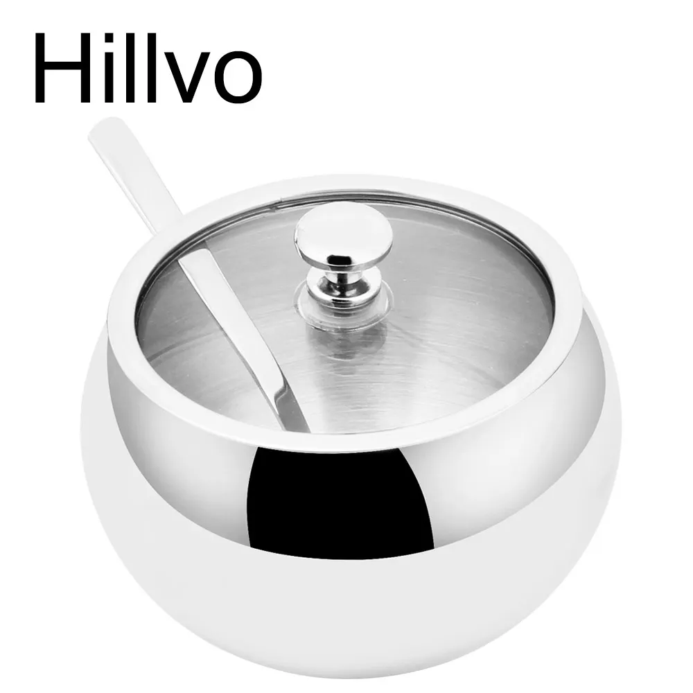 Hillvo China factory sugar bowls with glass lid spice container condiment holder spice box
