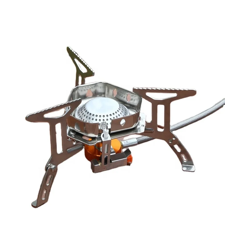 Split burner head outdoor wind proof camping cooker 5.9 inches folding stainless steel butane gas stove