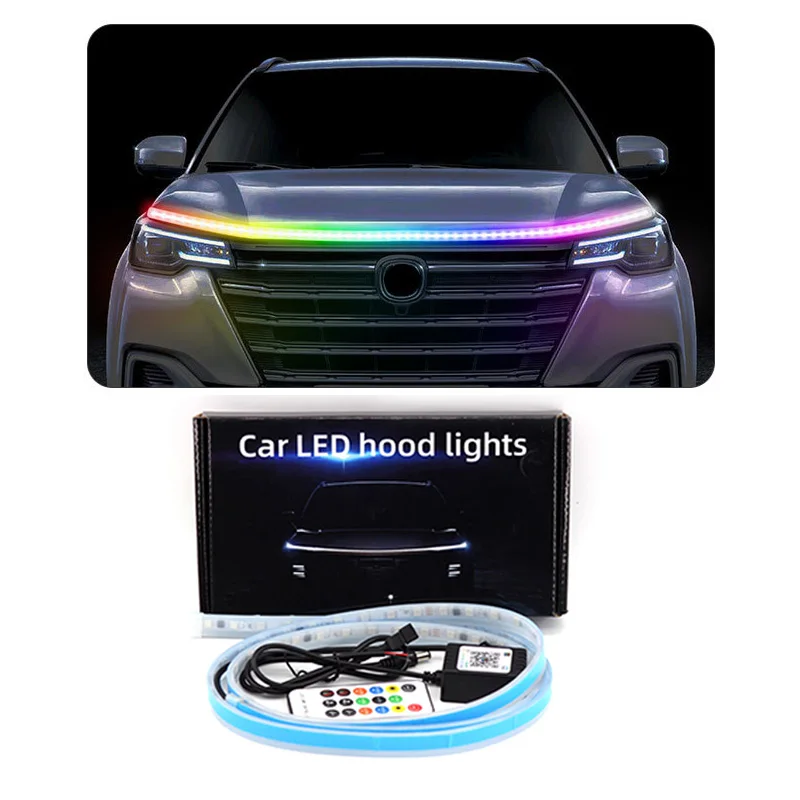 RGB Led strip Car Hood Light Through-type Auto Strobe Modified Front Headlight Upgrade 1.2/1.5/1.8m Decorative  Welcome Light